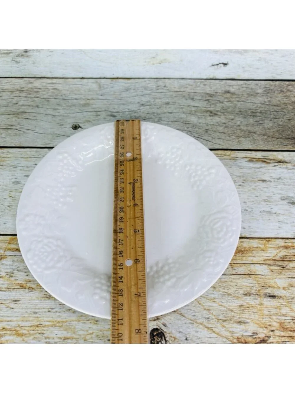 Gibson FOUR SEASONS White Embossed Fruit Floral Trellis Rim Salad Plates Set 4